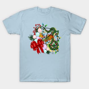 Chinese Dragon Christmas Wreath T-Shirt
